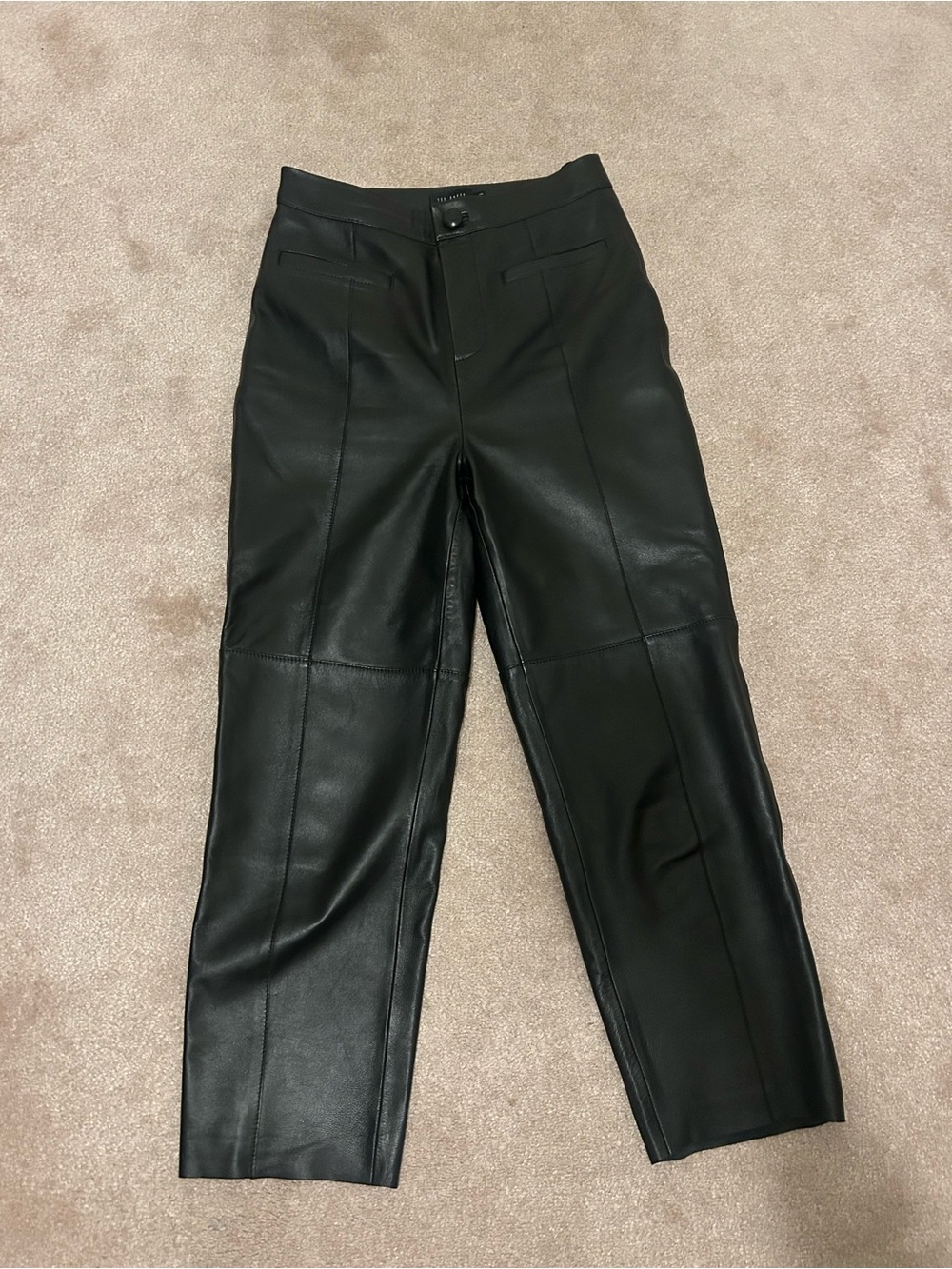 Black Leather Straight-Leg Pants